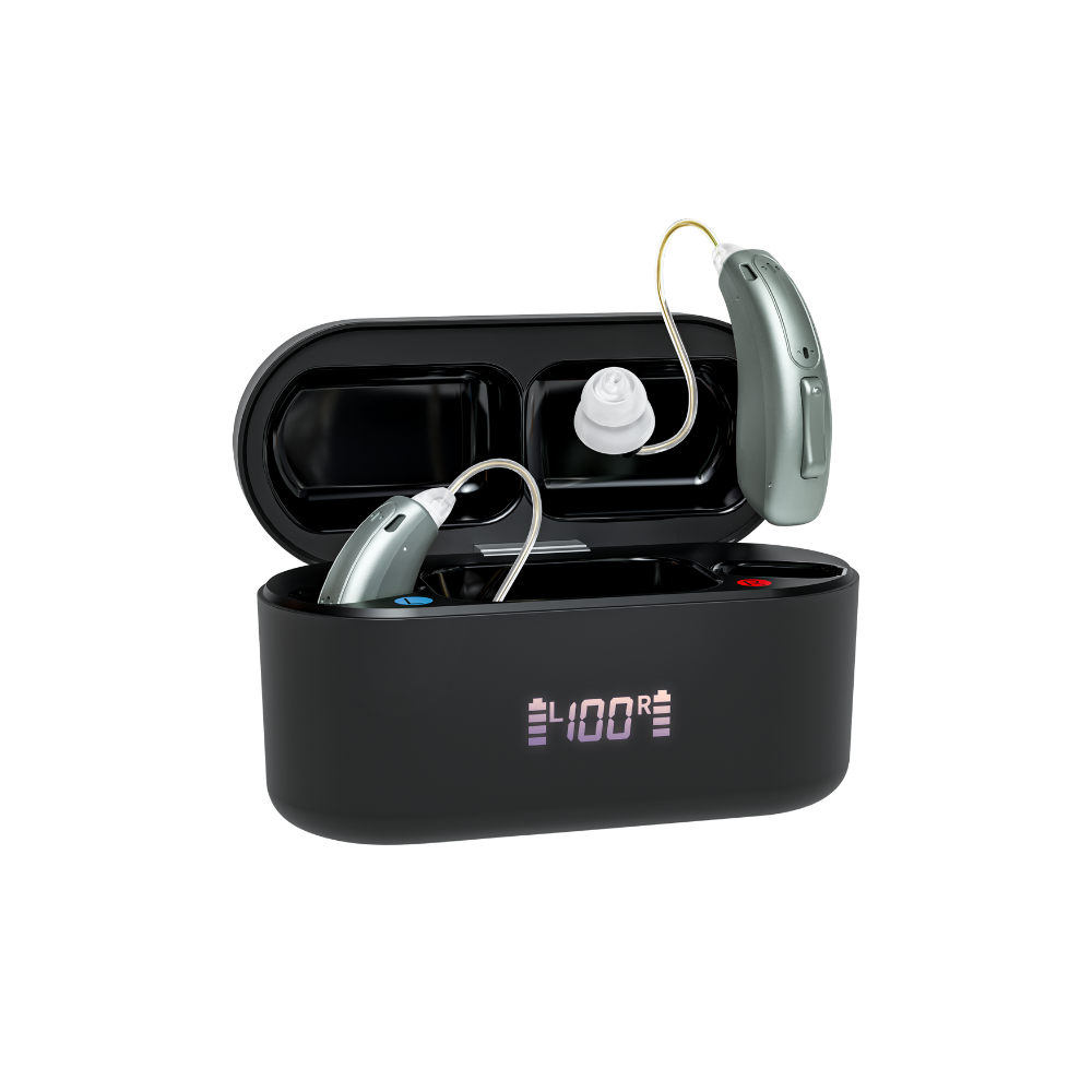 Rechargeable Hearing Aid for Seniors with Noise Cancellation and Bluetooth Connectivity