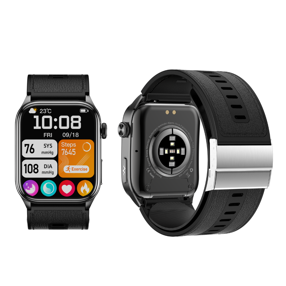 Health Smartwatch with Air Pump BP Monitor ECG Glucose Monitoring SOS Calling AMOLED Display